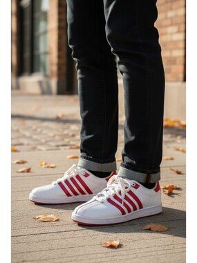 K-Swiss Men's Classic Lx In White/red 7.5 Tennis Shoes  03343-11-M